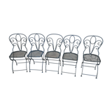 5 foldable garden chairs in wrought iron Epoch 1900