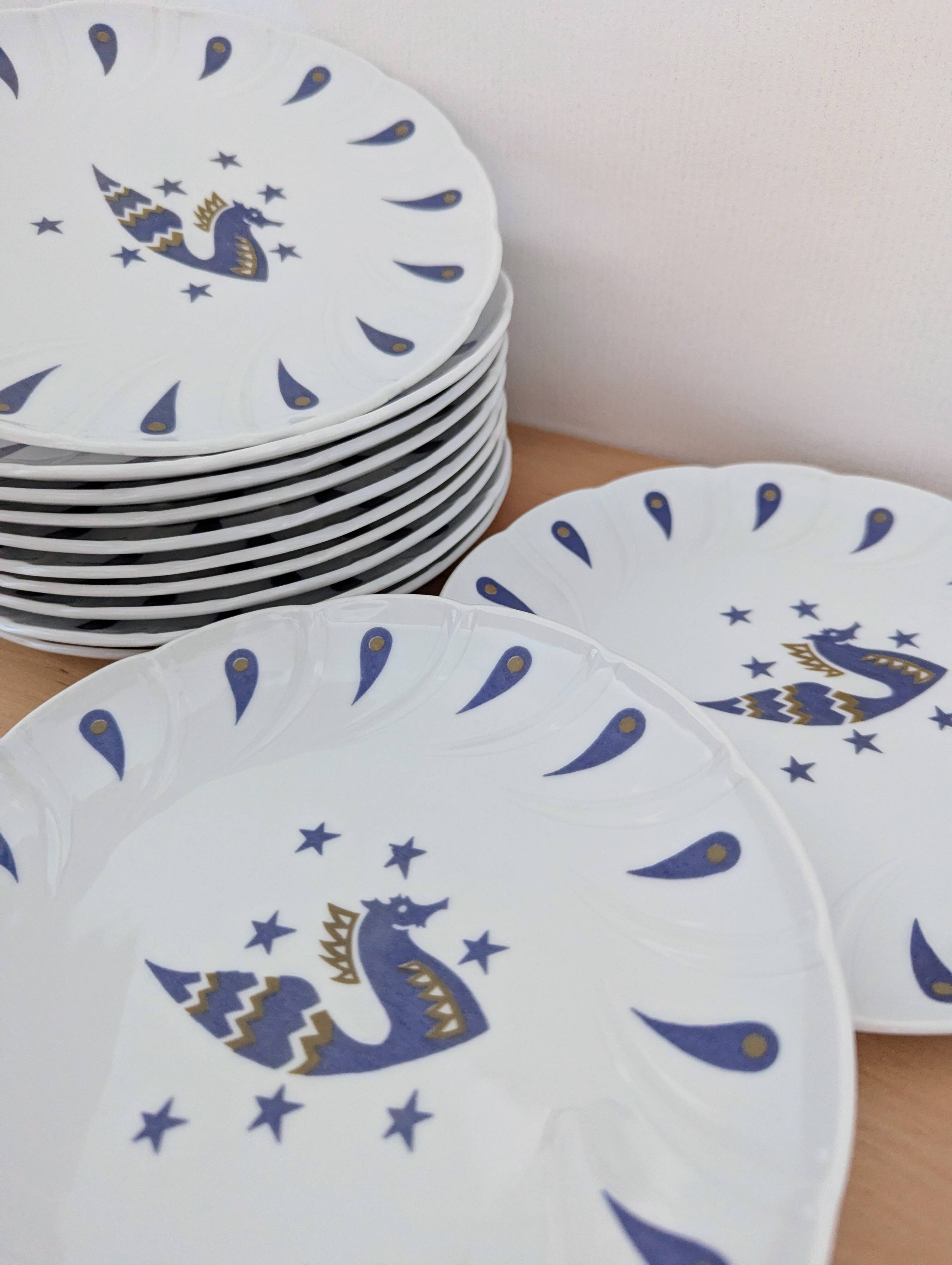 12 assiettes à dessert Air France Bernardaud Limoges décor Jean Picart