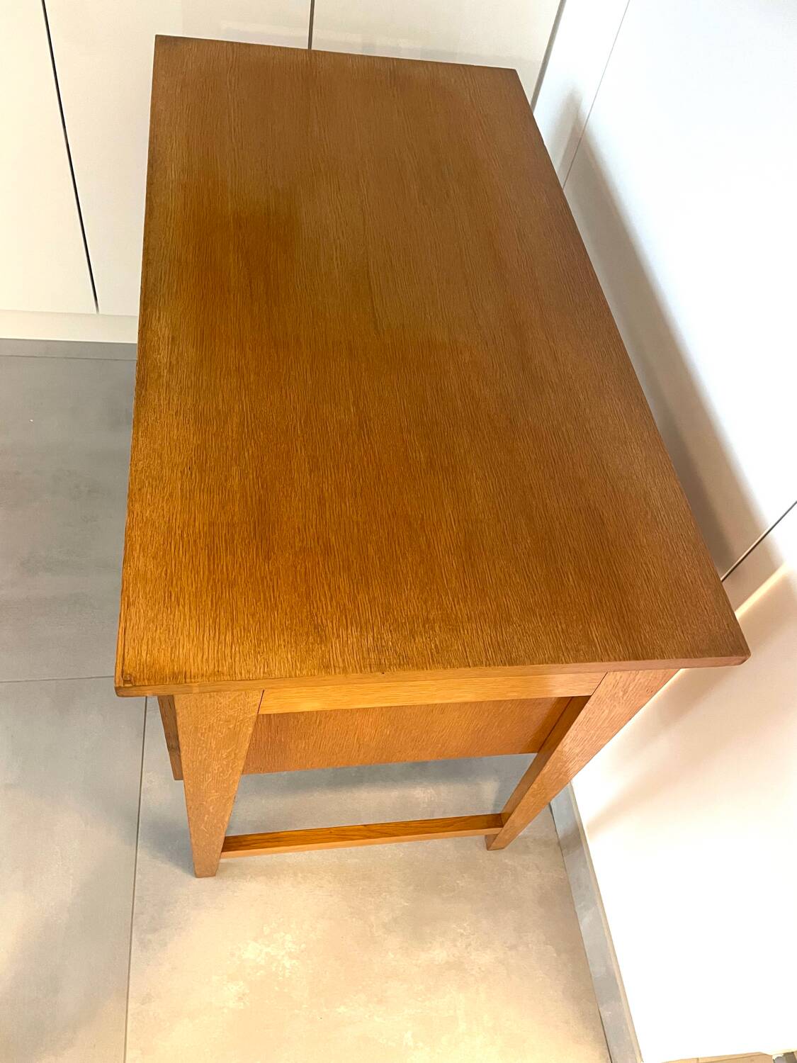 1950s modernist oak desk with compass legs