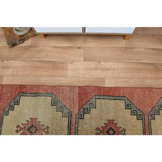 Turkish runner, vintage Oushak wool runner, geometric 70s runner 78x411