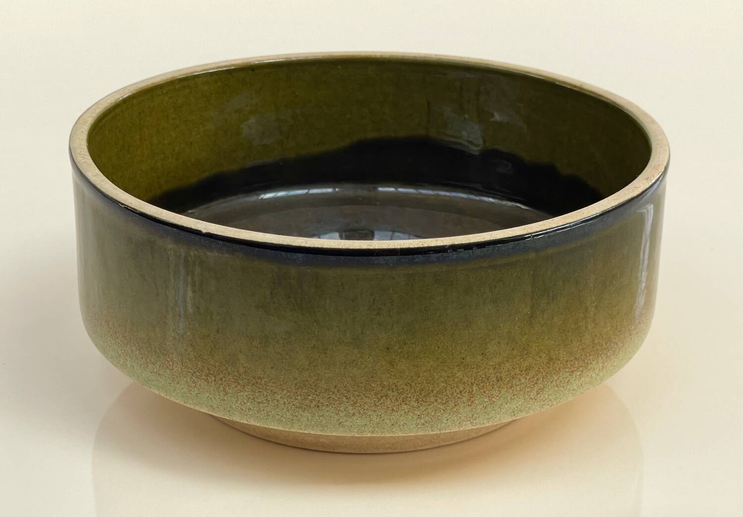 Large vintage ceramic bowl in olive green enamel - 1970s