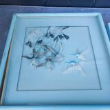 Two vintage paintings made with feathers, hummingbird motif