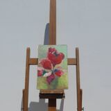 Ancient canvas red flower and fuchsia not signed