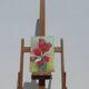 Ancient canvas red flower and fuchsia not signed