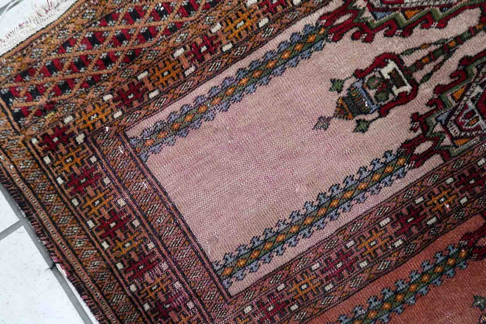 Vintage carpet Uzbek Bukhara handmade 63cm x 98cm 1950s