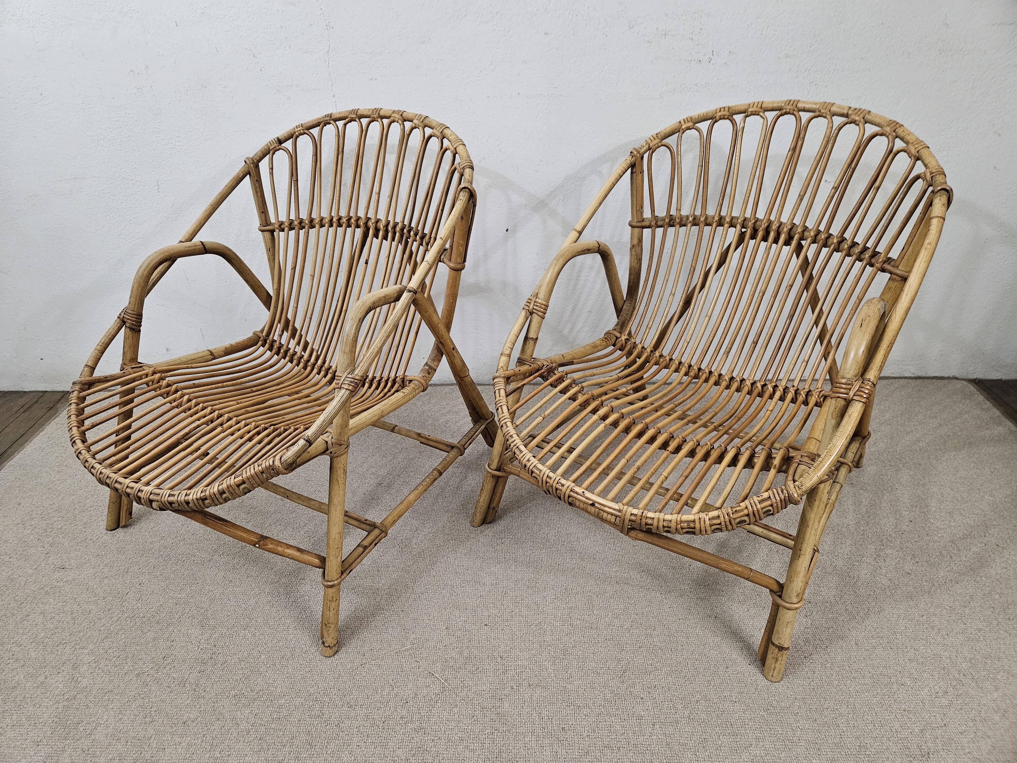 Vintage wicker basket armchairs