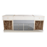 Enfilade laiton chrome miroir velour leopard Michel Pigneres 1969