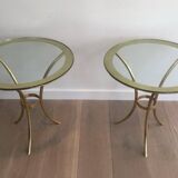 Pair of round gold side tables