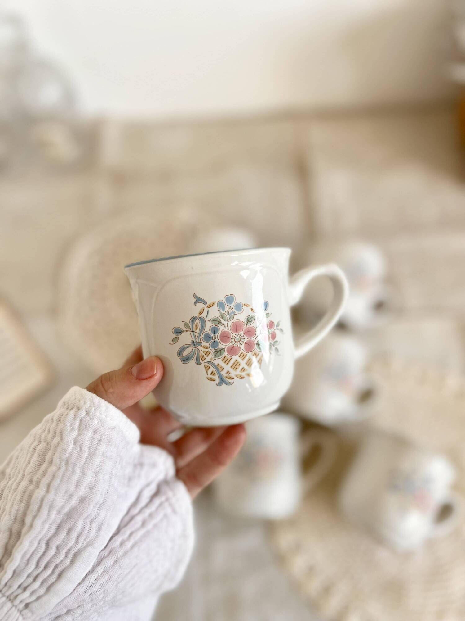 Vintage porcelain cups Country Market Collection made in Japan floral pattern