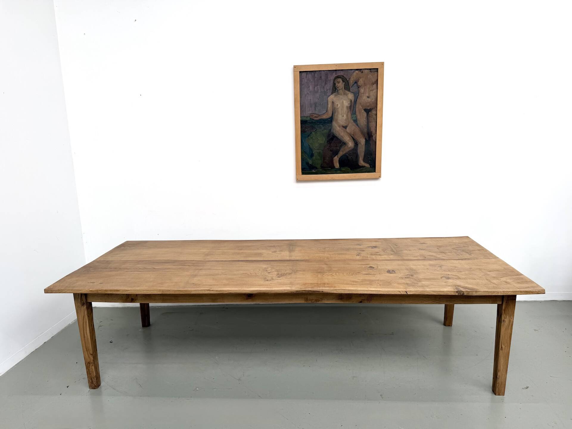Very large farmhouse table in solid oak, 1950s – L300 cm