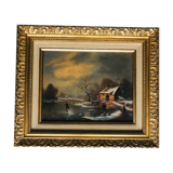 Oil on canvas, animated winter landscape
