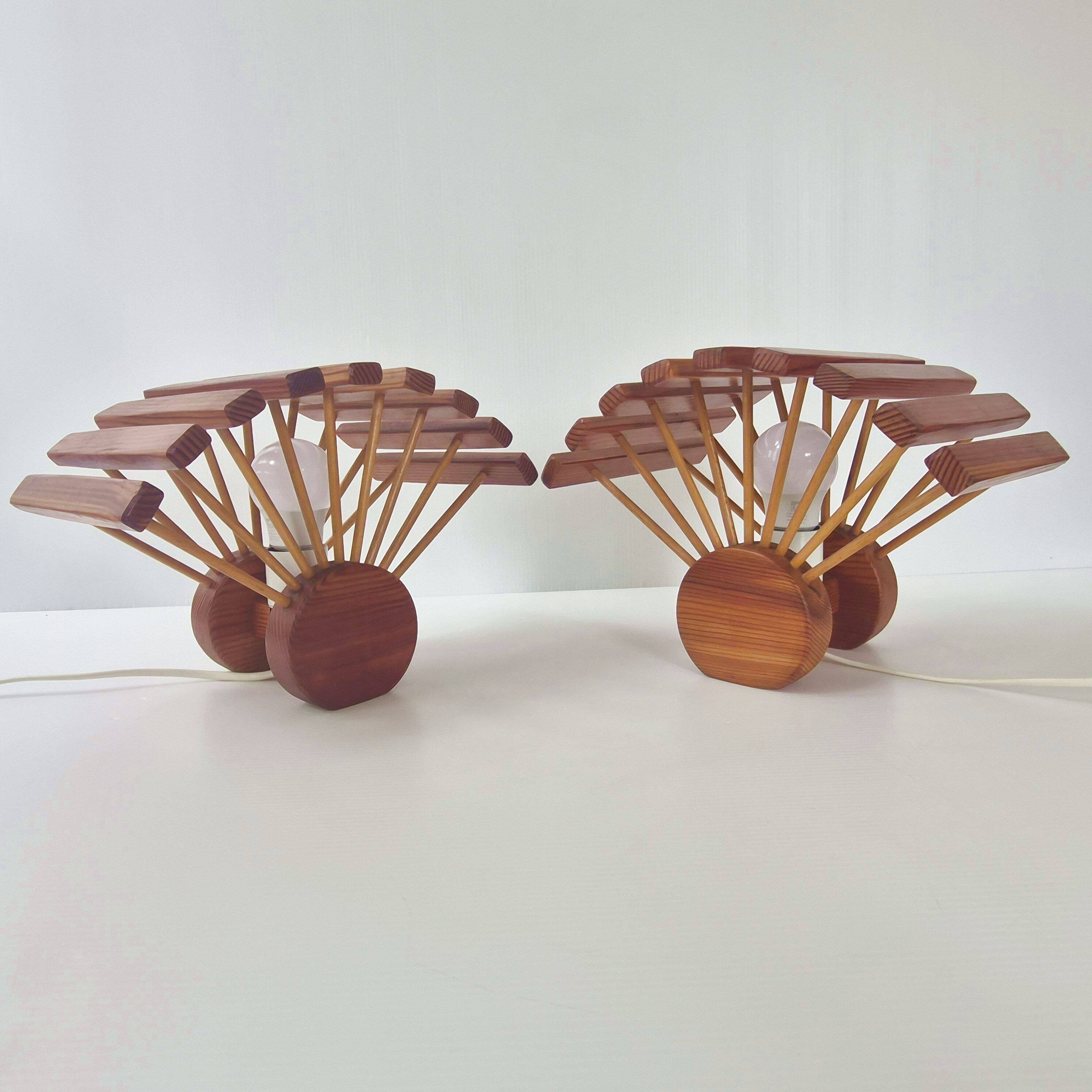 Pair of vintage lamps by Pierre Chapo in pine, 1960.