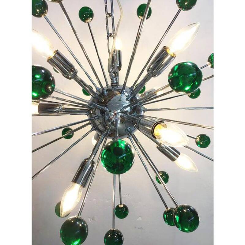Contemporary Chandelier Green Sputnik Murano Glass Chandelier