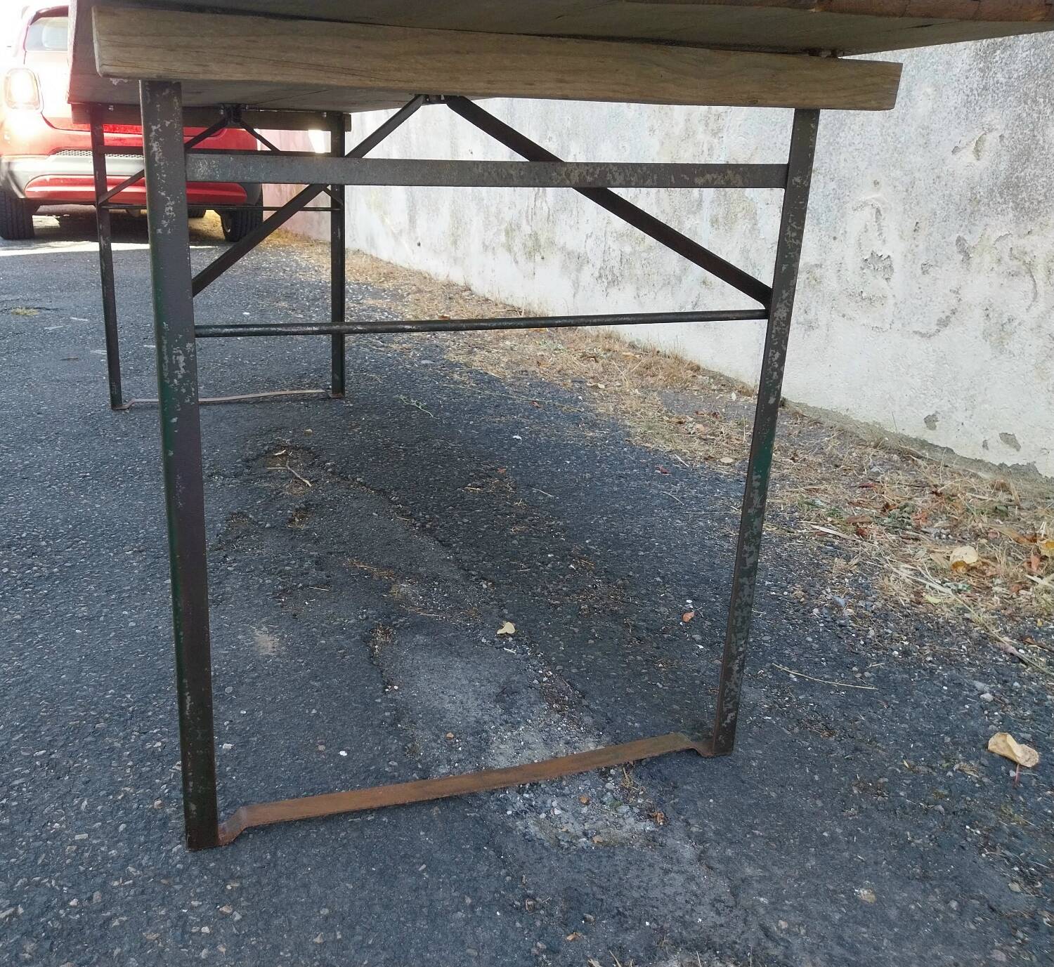 Folding wooden and metal table