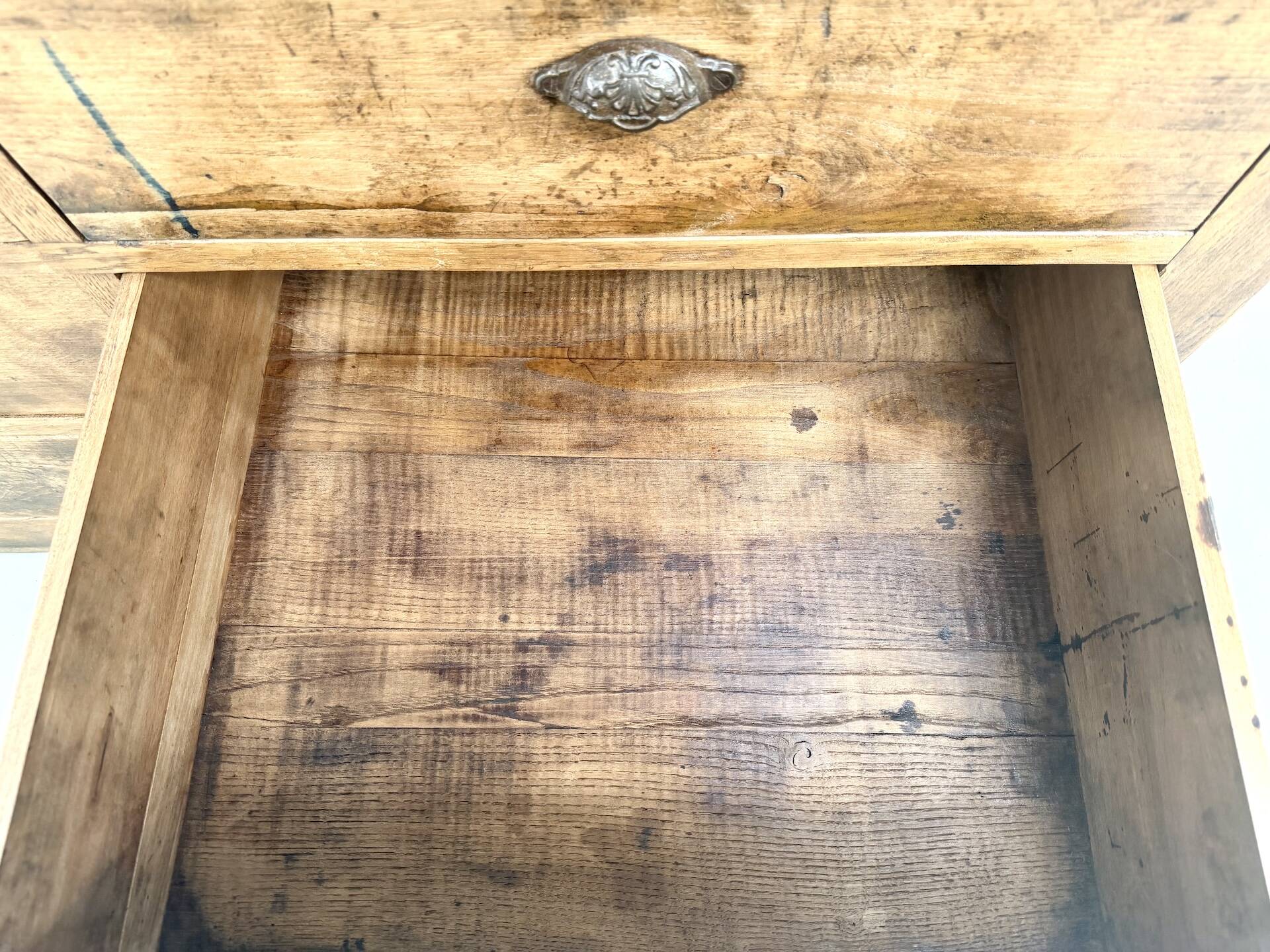 Solid oak trade counter, six drawers, France, circa 1920.