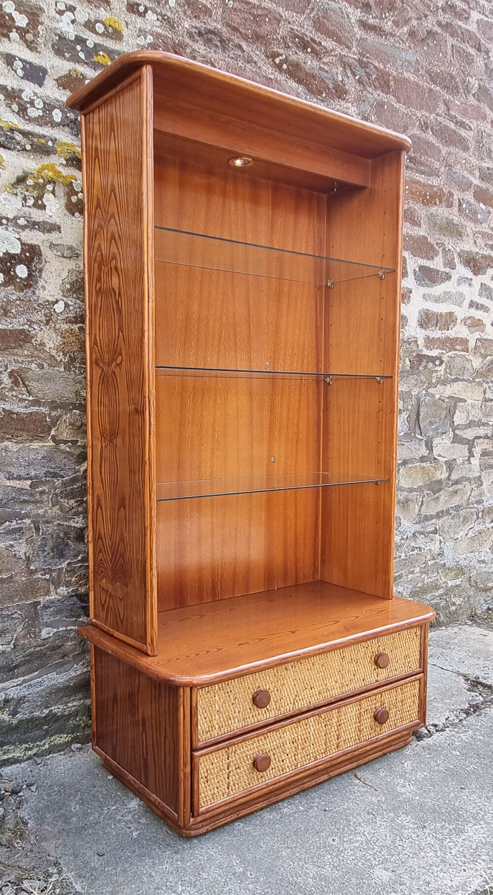 Maugrion bamboo and rattan bookcase with shelves, 1980s