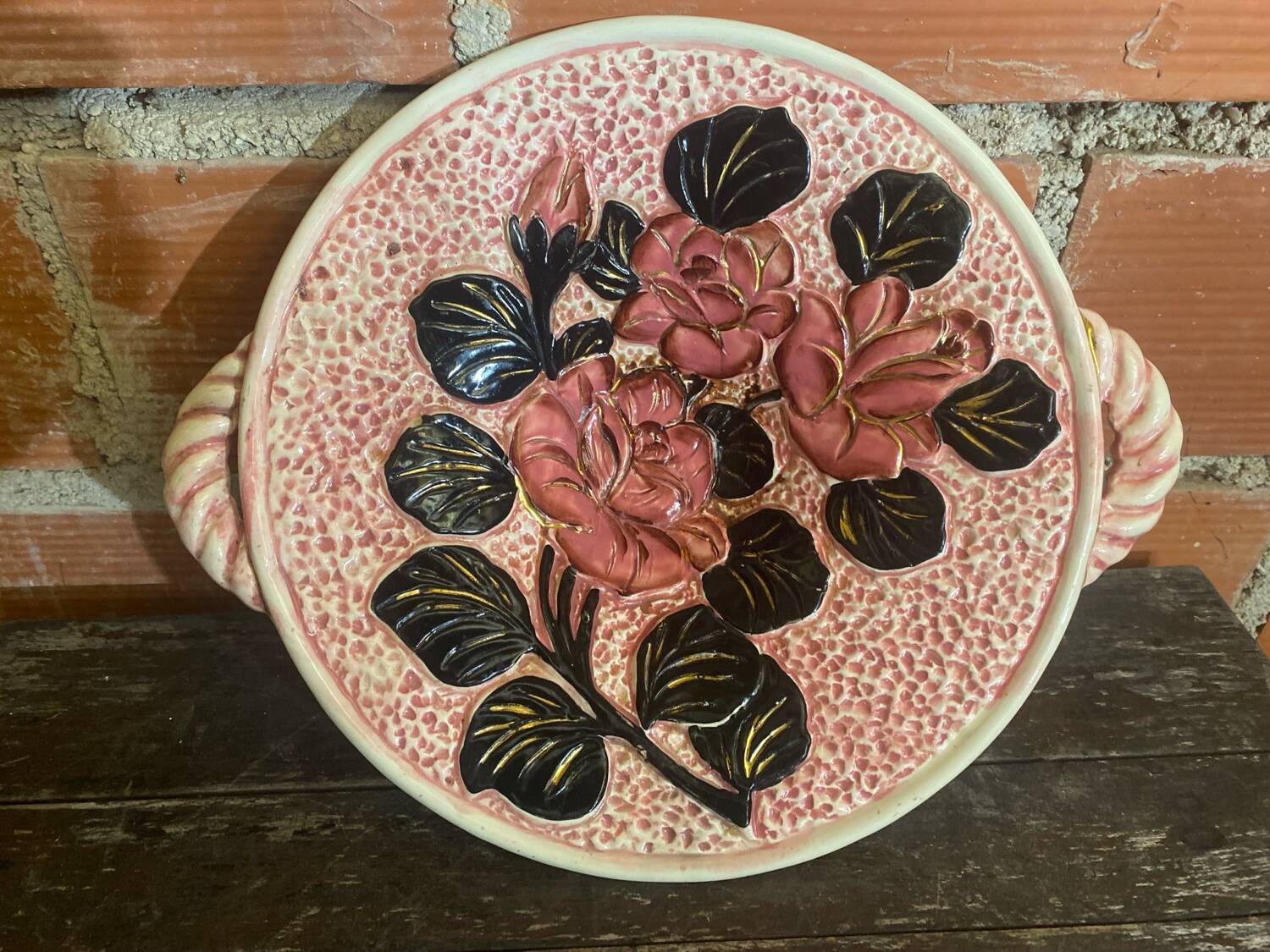 Old Plate VALLAURIS Polychrome Ceramic Flower Decor Vintage