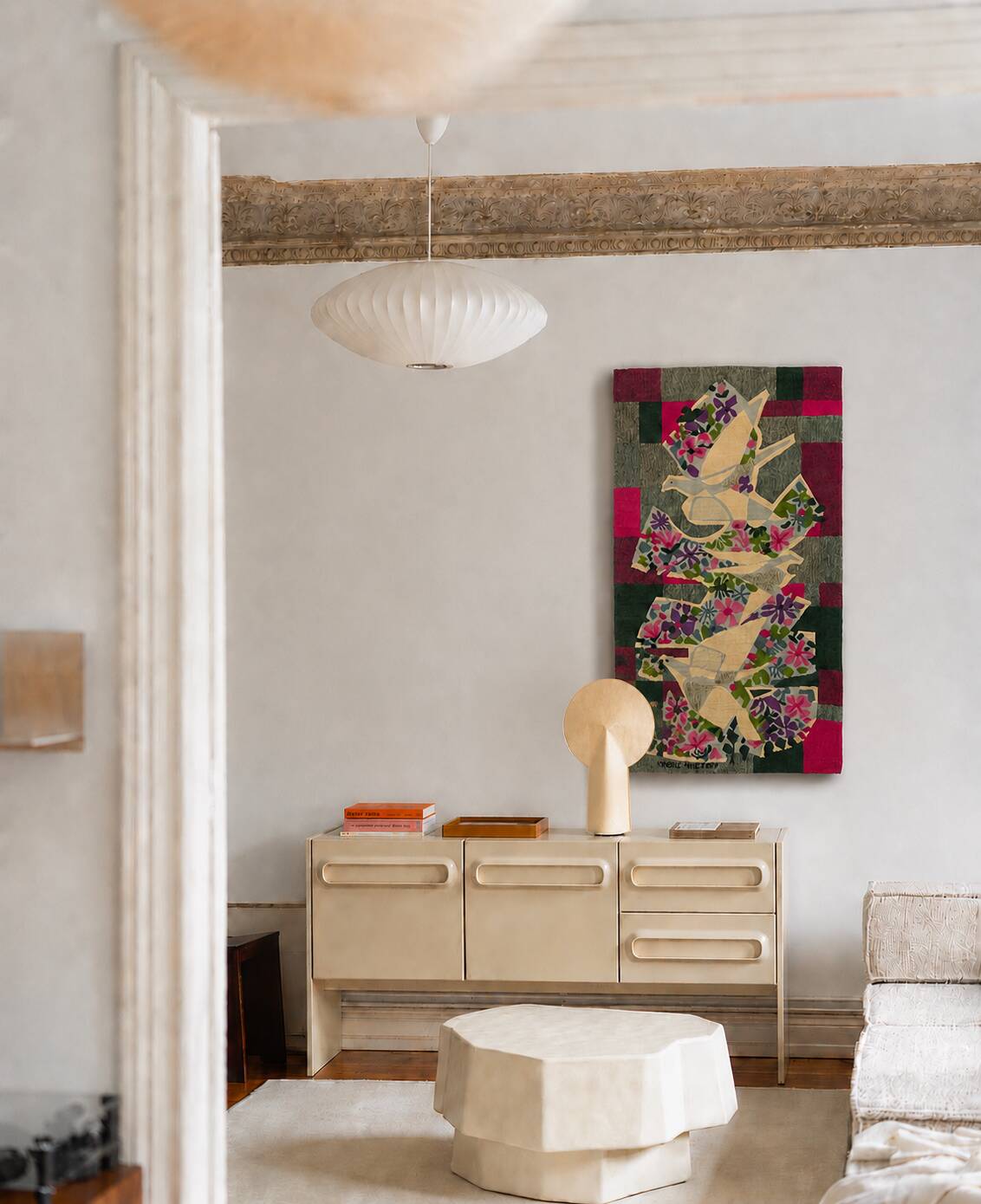Tapisserie d'Aubusson en laine d'après Michèle Van Hout Le Beau
