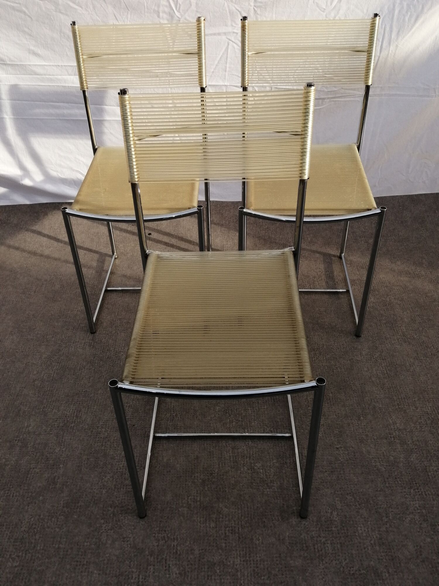 Set of 3 chrome spaghetti chairs model 101 from Belotti for Alias of the 70s-80s