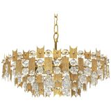 Impressive chandelier in gilded brass and crystal glass by Palwa, Germany, 1960s.