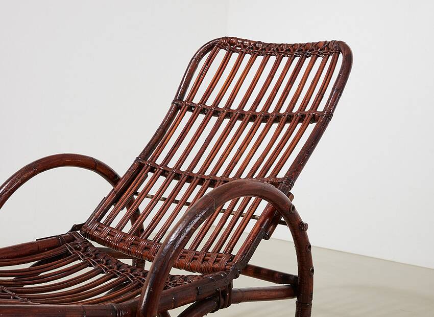 Pair of Bamboo and Rattan Chaise Lounges Germany 1950s