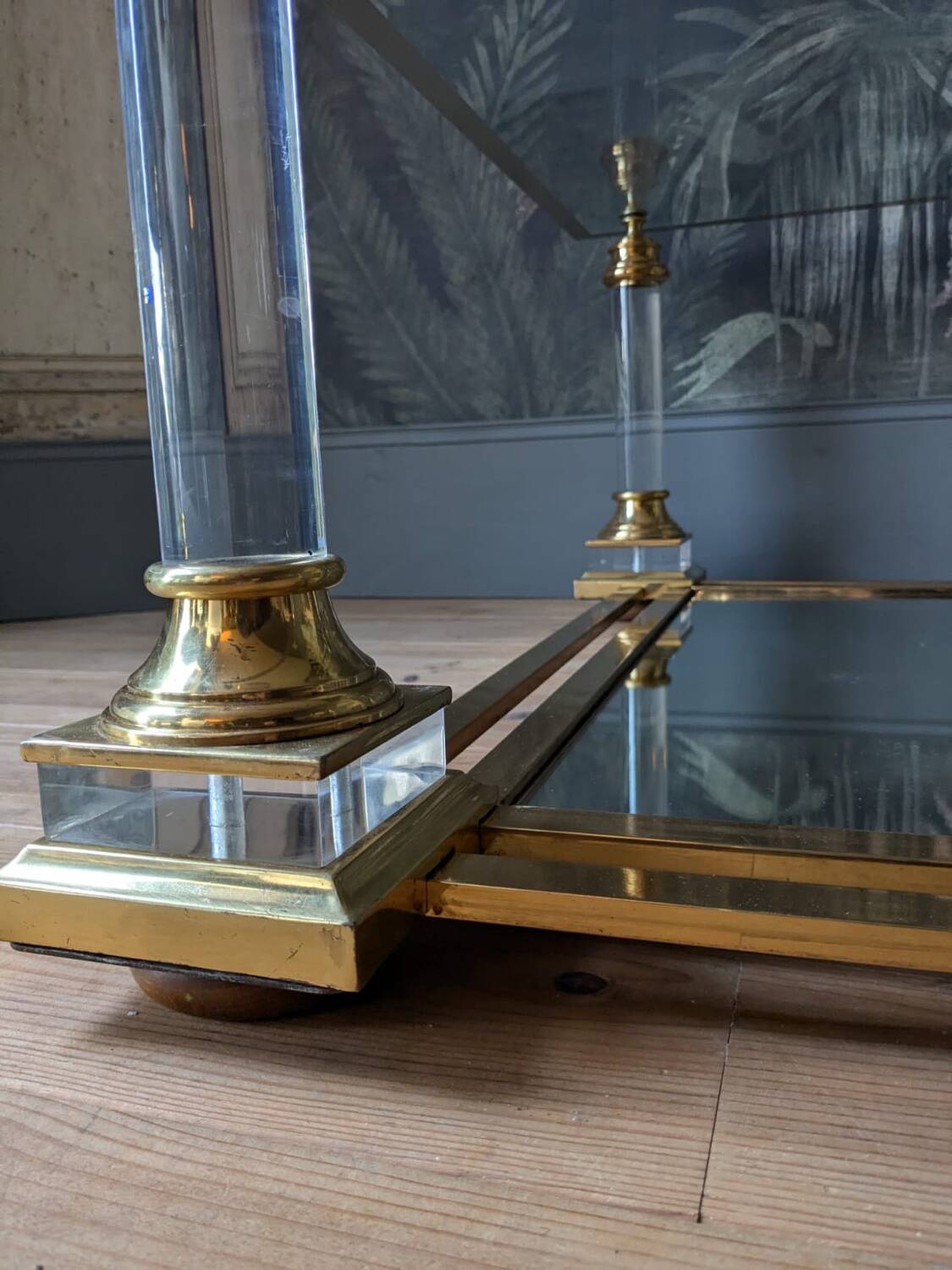 Designer coffee table in plexiglass and brass from the 70s DLG Maison Charles
