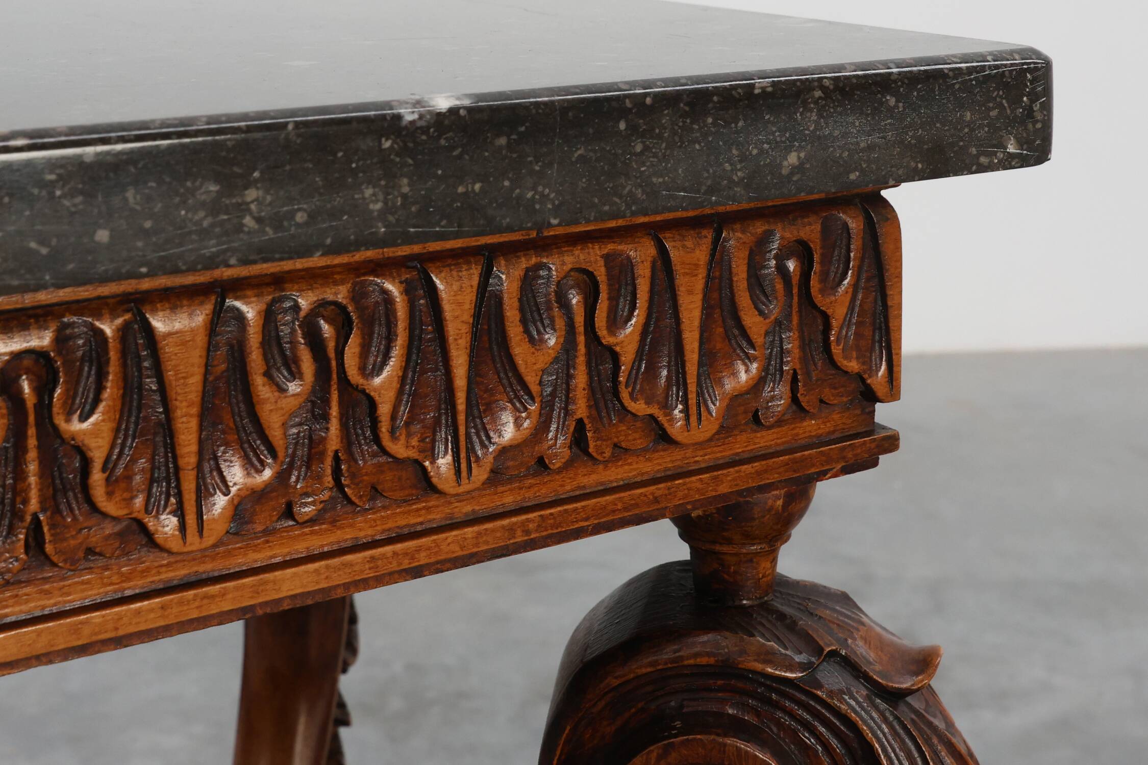 Napoleon III style Carved Walnut side table with Bluestone top, France ca.