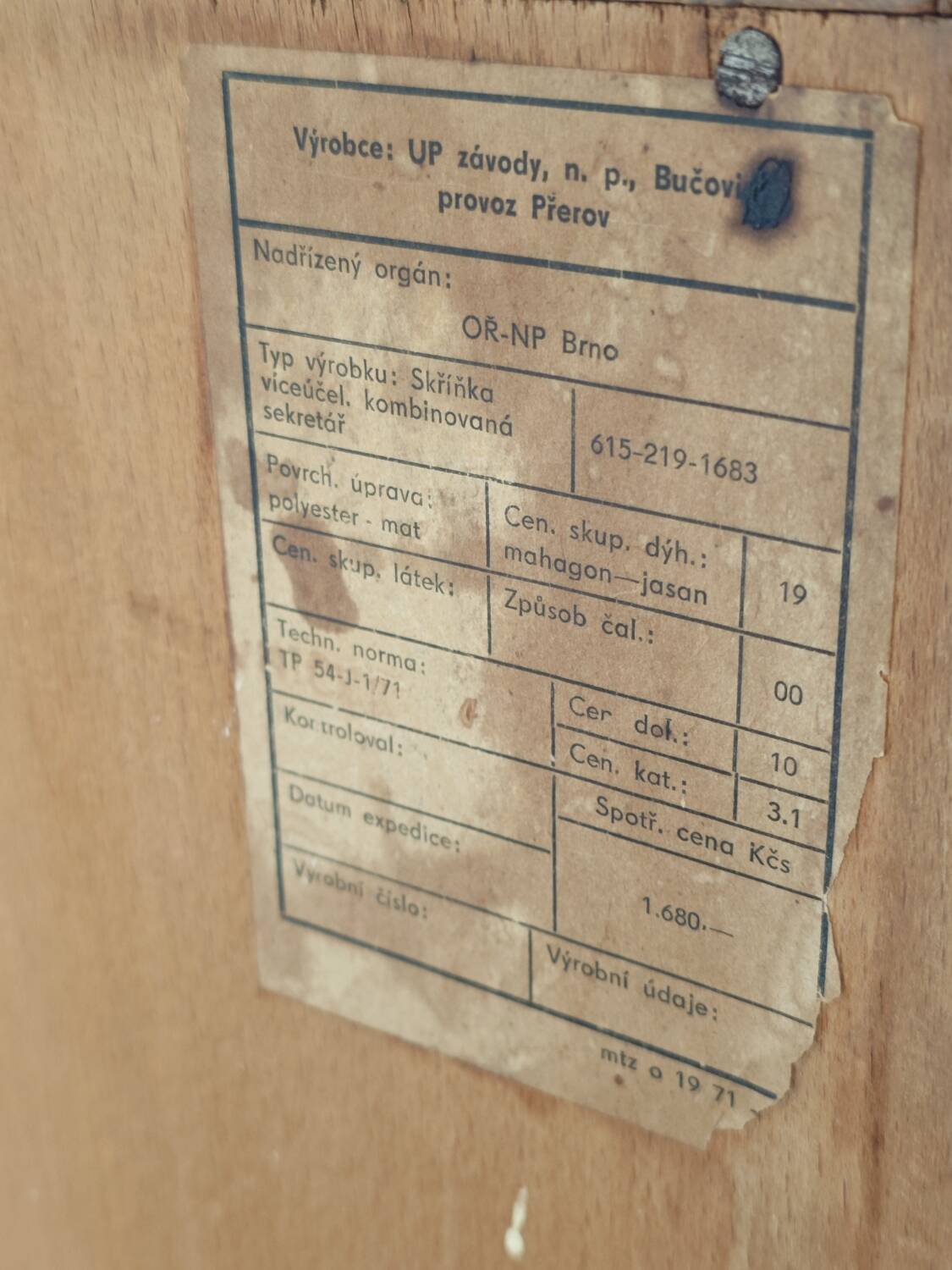 Office Secretary by Frantisek Mezulanik for Up Zavody 1960