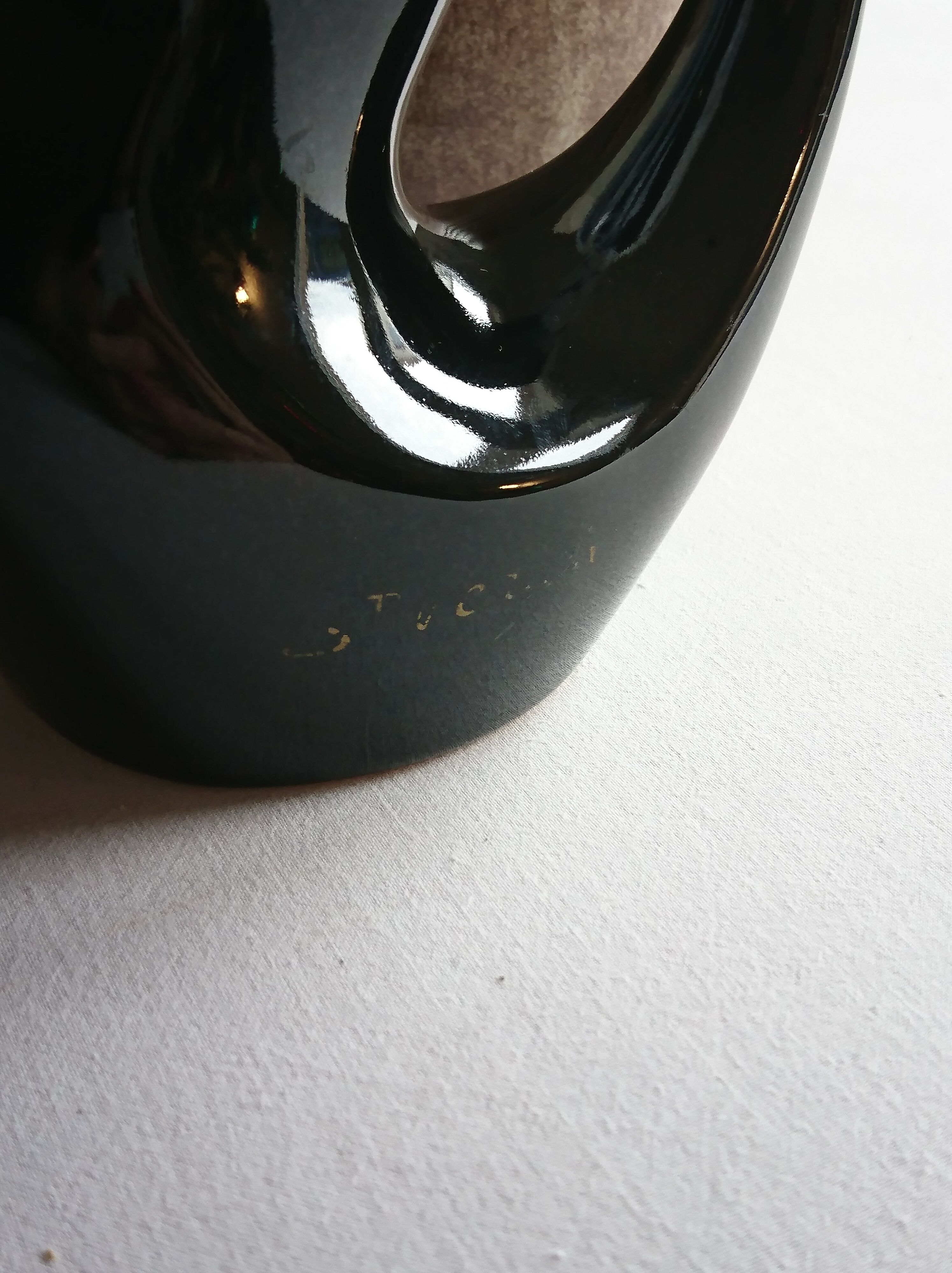 Ceramic pitcher fat lava midnight blue and white signed