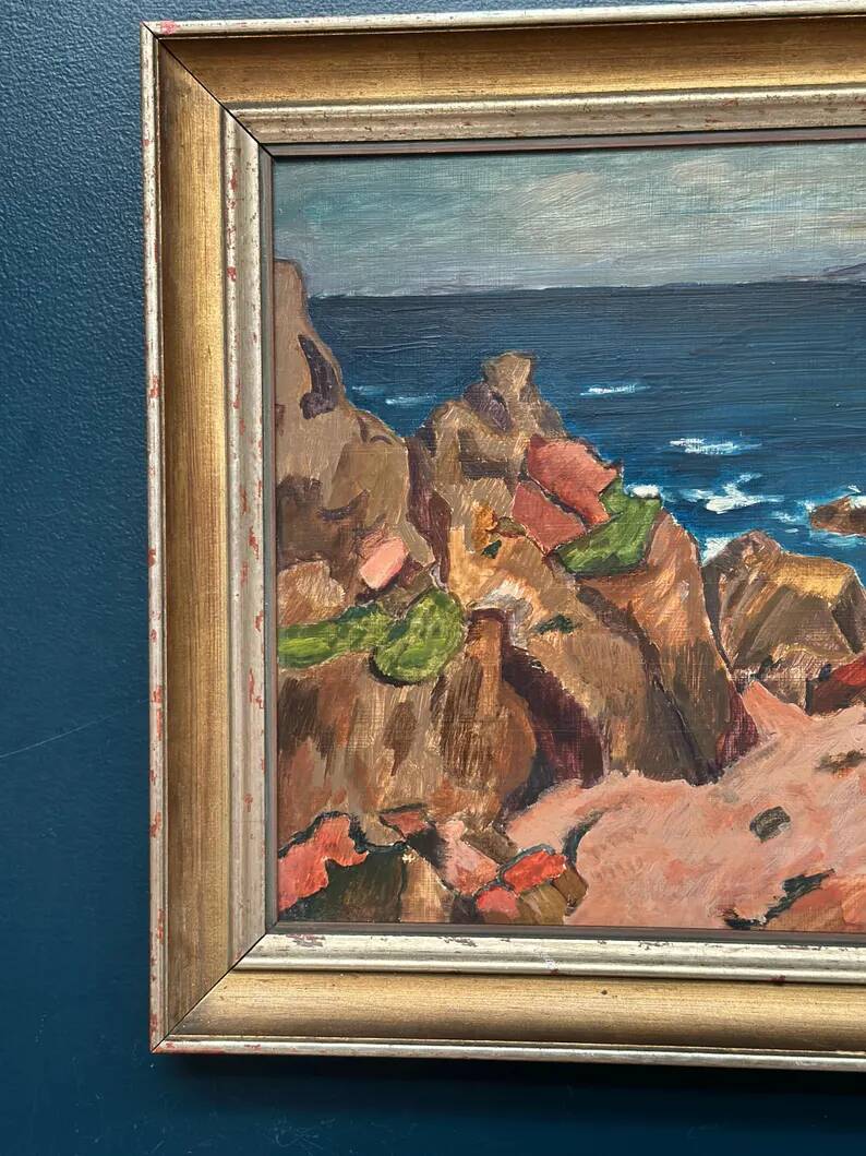 Original Swedish Oil on Panel – “Coastal motif” by Unknown Artist – Vintage & Framed – 53 × 46 cm (20.8" x 18.1")