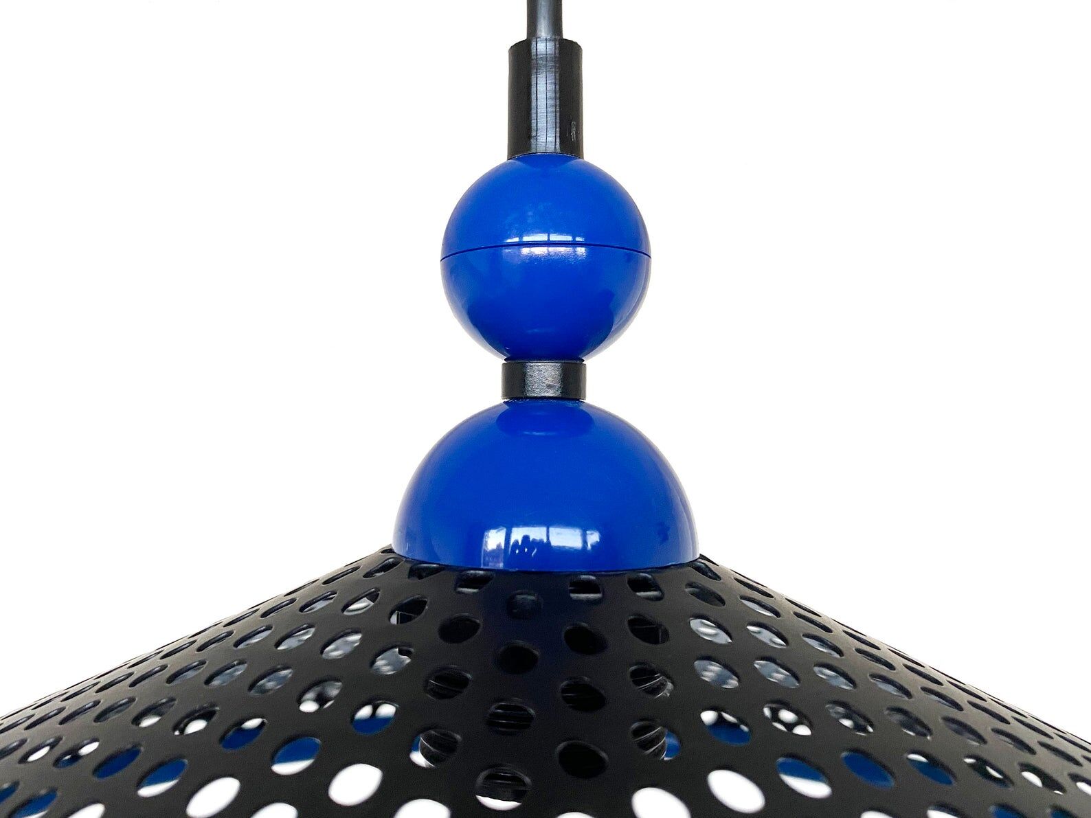 80s perforated metal hanging lamp - black & blue