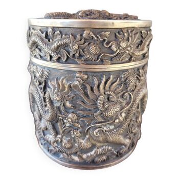 Chiseled Solid Silver Tea Box Vietnam