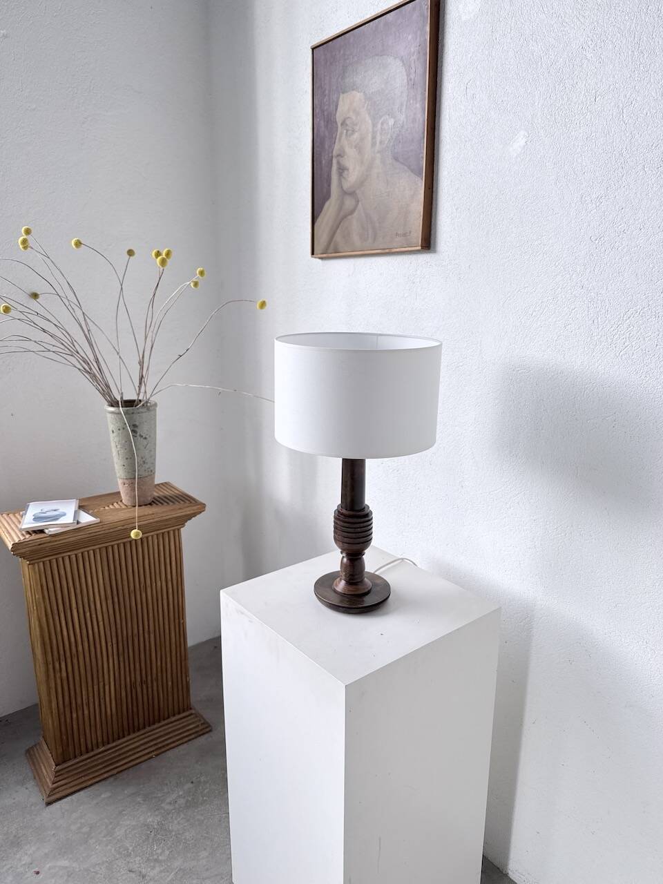 1940s Art Deco oak desk lamp