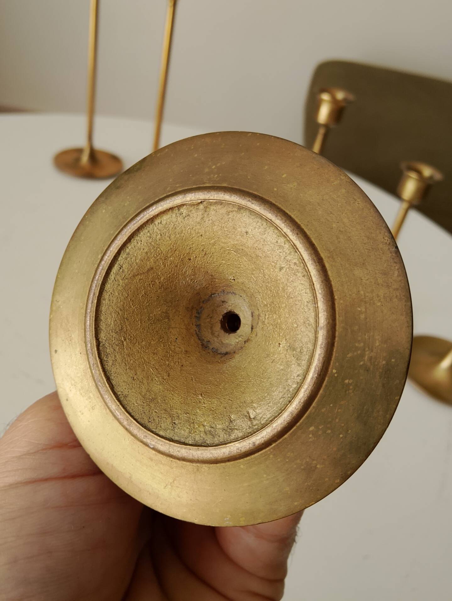 Set of 6 Scandinavian brass candle holders from the 1960s.