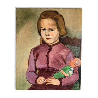 Portrait girl and her doll dated and signed