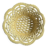Yellow openwork woven earthenware basket