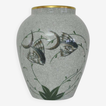 Vase en porcelaine à glaçure craquelée, Lyngby Porcelaine, années 1930-40