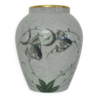 Vase en porcelaine à glaçure craquelée, Lyngby Porcelaine, années 1930-40
