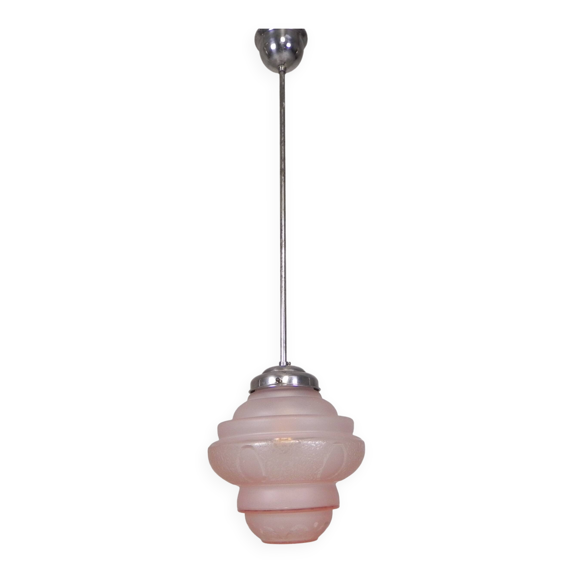 Art Deco pendant lamp with pink glass shade, 1930s