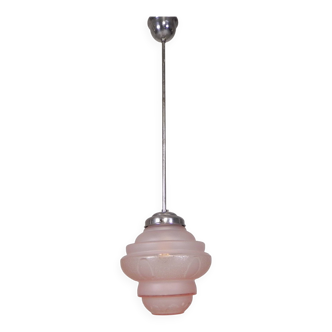 Art Deco pendant lamp with pink glass shade, 1930s