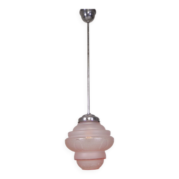Art Deco pendant lamp with pink glass shade, 1930s