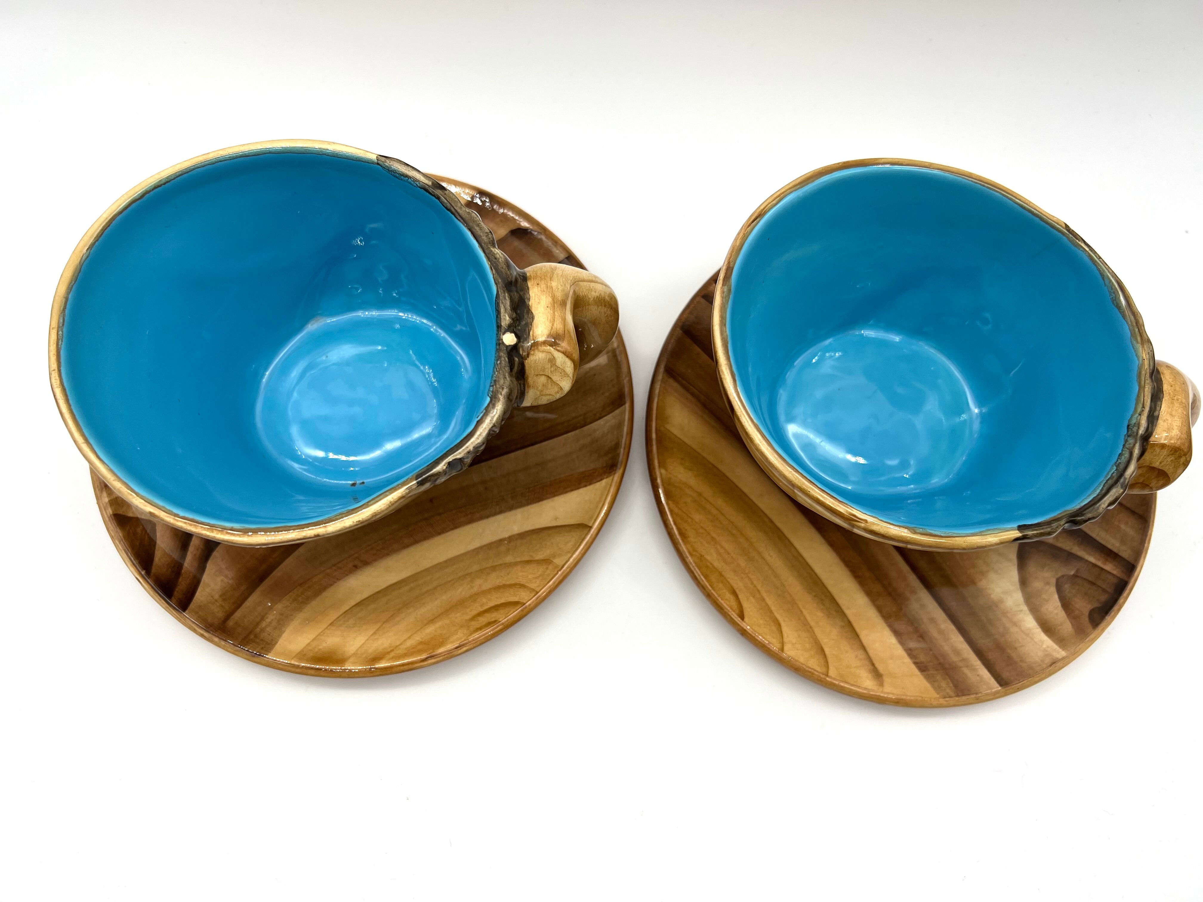 Vintage Vallauris Tea Service in Faux Bois by Grandjean-Jourdan