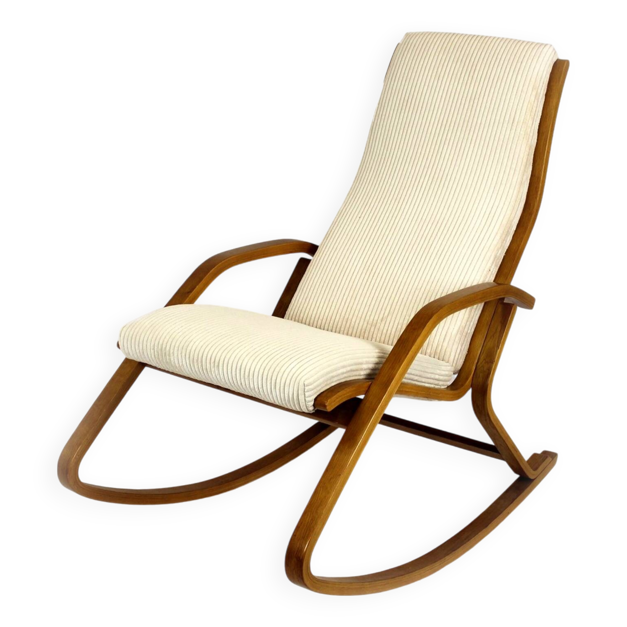 Fauteuil à bascule en contreplaqué restauré du milieu du siècle par L. Volak pour Drevopodnik Holesov, années 1960