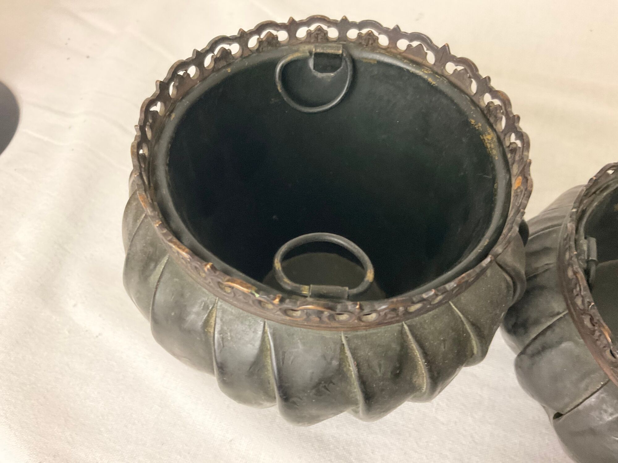 Planter cache pot napoleon III copper draped pleated brassware art 19 th