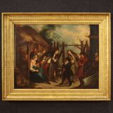 English painting oil on canvas genre scene from 18th century