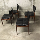 Set of 4 Rio palisander & black leather chairs, Modus model, by Kristian Vedel for Soren Willadsen