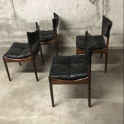 Set of 4 Rio palisander & black leather chairs, Modus model, by Kristian Vedel for Soren Willadsen