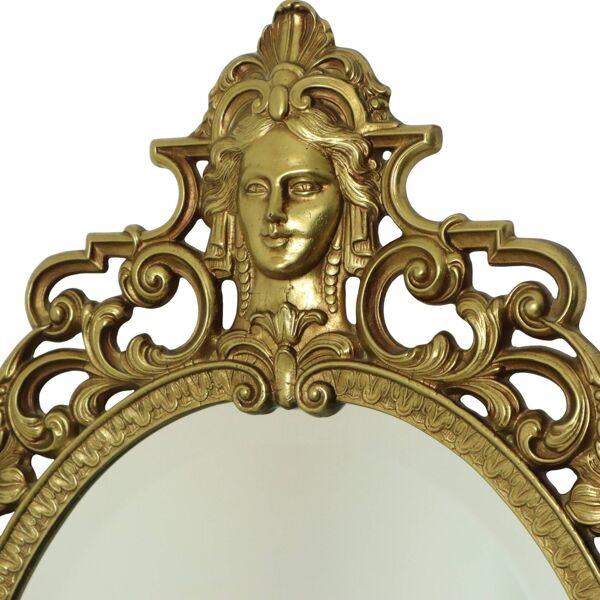 Miroir en laiton français à crête dorée style baroque Louis XV des années 1950