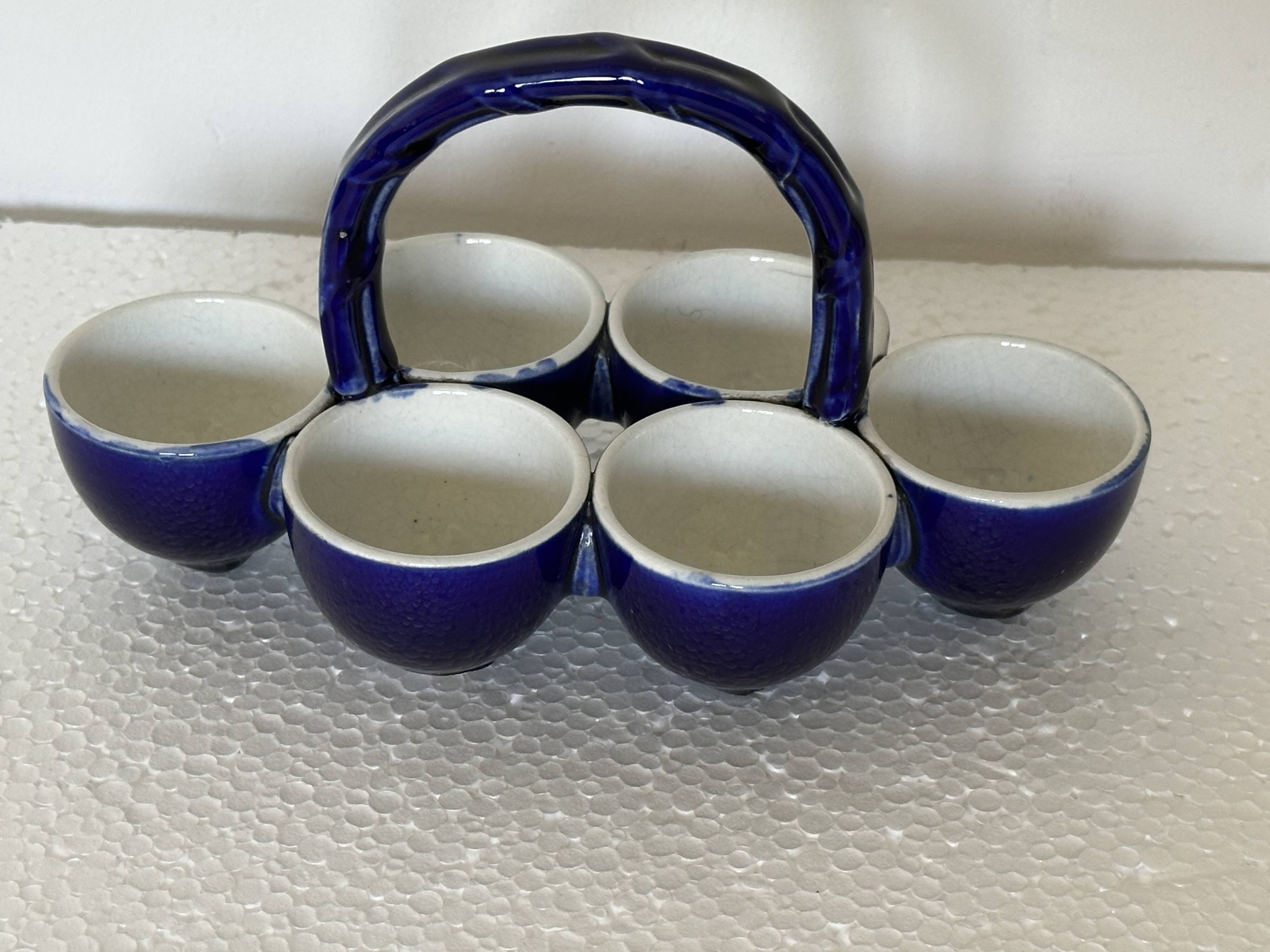 Cobalt Blue Egg Cup Service in earthenware by Georges Dreyfus workshop circa 1900