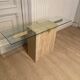 Travertine console and gold metal cross, Italy, 1970s